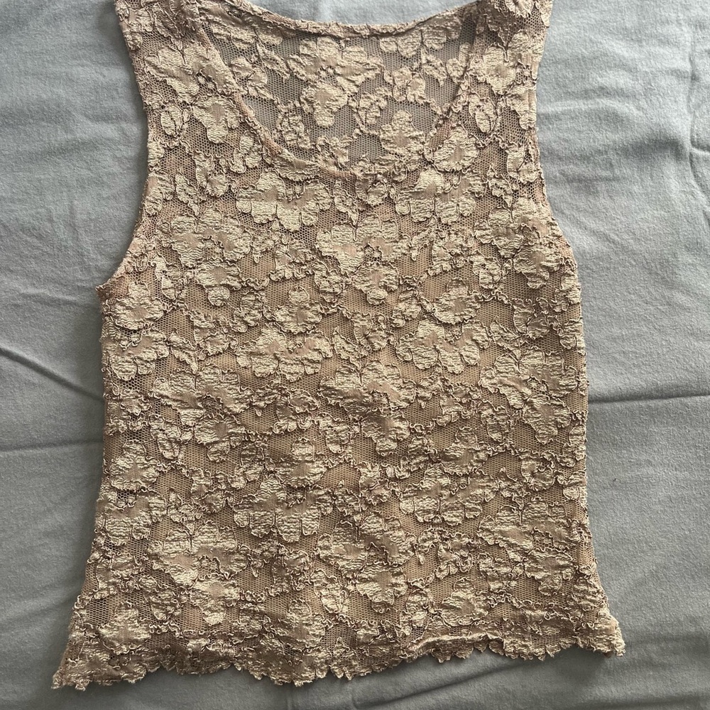 Elegant Lace Sleeveless Top - Tan - Picture 1 of 2